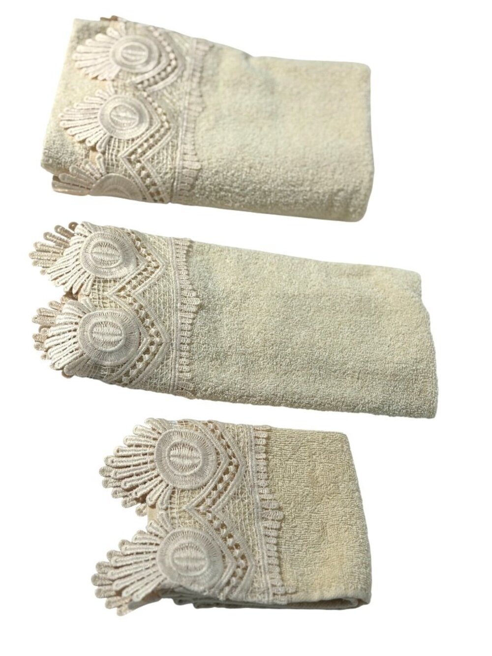 Zahari Home 3 Piece Fancy Display towels Lace Border Office White Cream Colored
